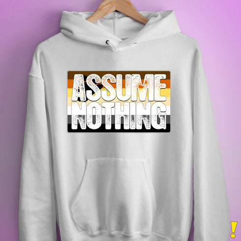 Assume Nothing Bear Pride Flag Hoodie - White